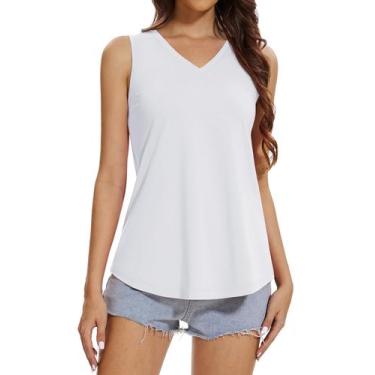 Imagem de Camiseta regata feminina YUCOLEN com decote em V, solta, branca de ver