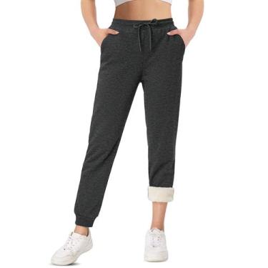 Imagem de Calça de moletom feminina TACVASEN forrada com lã Sherpa cinza de inve