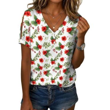 Imagem de Blusa feminina Zhyaj com estampa floral boho com decote em V e manga c