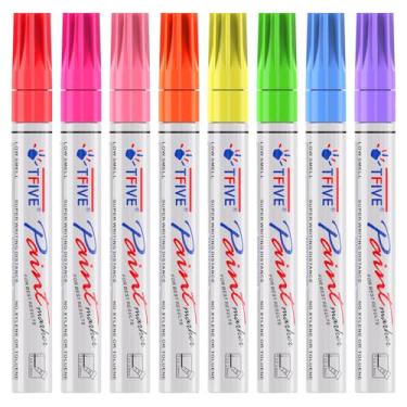 Imagem de TFIVE Marcadores de tinta fluorescente, canetas de tinta neon UV de 8 cores – à base de óleo, ponta média, secagem rápida e à prova d'água canetas permanentes para pintura rupestre, artesanato DIY