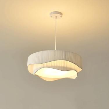 Imagem de YQSLQZZ Luminária pendente redonda irregular, luzes de teto suspensas de linho vintage, lustre de fazenda estilo wabi-sabi dinamarquês, para sala de estar, quarto, sala de jantar
