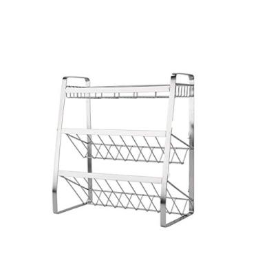 Imagem de Prateleira de temperos de cozinha de 3 camadas de aço inoxidável 304 para bancada de temperos, prateleira de garrafa, organizador de cozinha, suporte de armazenamento (cor: prata)