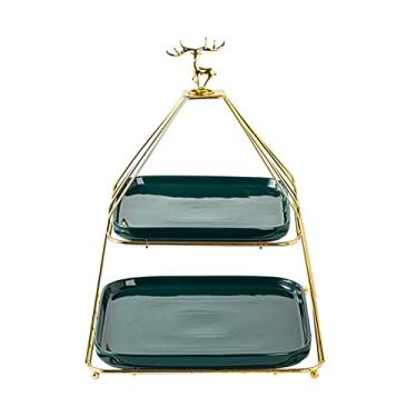 Imagem de Suporte de bolo de cerâmica para sobremesa, prato de frutas doces, multicamadas, bandeja de bolo, suporte de exibição de pastelaria, prateleira de ferro, suporte de exibição de bolo (Bianco S)