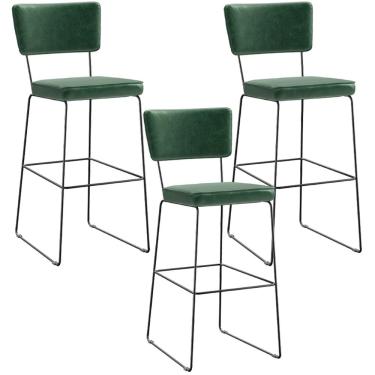 Imagem de Kit 3 Banquetas Altas Cozinha Sala Jantar Base Em Aço Fixa Allana L02 Facto Verde Musgo - Lyam Decor