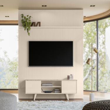 Imagem de Painel TV 65 Pol 179cm Ripado Valen e Rack Bancada Korelli Calacata/Off White M20 - D'Rossi