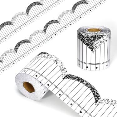 Imagem de Dvobez Caderno de composição, bordas para quadro de avisos, 20 m, decoração de sala de aula, acabamento recortado, escola, escritório, quadro-negro, tema escolar legal (preto e branco)