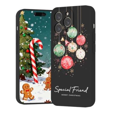 Imagem de Capa de Natal para iPhone 16 Pro Max fofa estética Feliz Natal bola de luz impressa preta projetada para mulheres crianças meninas capa de celular fina fosca de borracha macia para iPhone 16 Pro Max