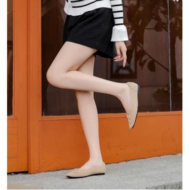 Imagem de Sapatilhas femininas de bico fino com laço de malha confortável, casual, elegante, sem cadarço, para trabalho e escritório, Bege, 40