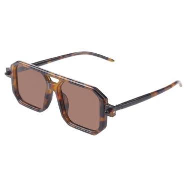 Imagem de Óculos de sol aviador quadrados retrô premium com lentes de vidro planas para homens e mulheres, Chá marrom leopardo