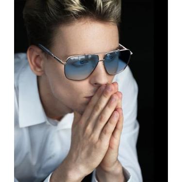 Imagem de Óculos de sol polarizados de metal feminino masculino para dirigir, pescar, golfe SY6028, Armação azul A02 | Lente azul gradiente