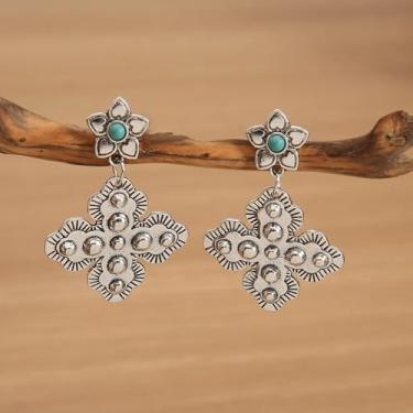 Imagem de Brincos vintage banhados a prata com design em forma de cruz ocidental para mulheres, uso diário, joia leve, brinco, presente para ela