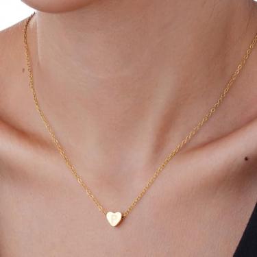 Imagem de Colar com pingente de coração com pingente de monograma personalizado em aço inoxidável, joia do alfabeto para casais e, F, Aço inoxidável, Sem Pedra Preciosa