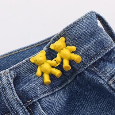Imagem de 3 pares de pinos de botão de cintura destacáveis em forma de urso para mulheres saias jeans (amarelo)