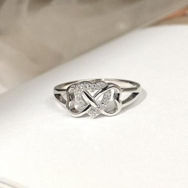 Imagem de Anel de noivado criativo de zircônia cúbica brilhante banhado a ouro branco com design de coração, alianças de compromisso, festas noturnas, presentes de dia dos namorados, alianças de eternidade para