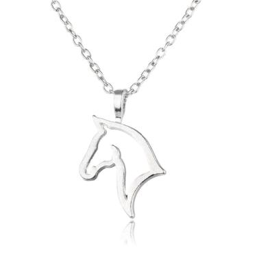 Imagem de Colar de cavalo, joias de cavalo para mulheres, colar de animais, presentes de aniversário, colar de cavalo, pingente, joias para mulheres, Medium, Aço inoxidável, Cristal