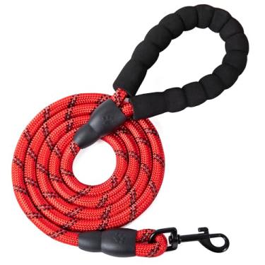 Imagem de Coleira de corda para cães, resistente, com alça acolchoada, fios refletivos, treinamento, caminhada, controle de tráfego ao ar livre, guia de corda de escalada