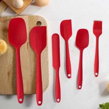 Imagem de Conjunto de utensílios de cozinha de silicone, 6 peças, espátula, espátula, espátula, espátula, espátula, torneira, ferramentas resistentes ao calor para uso na cozinha e grelhar (vermelho)