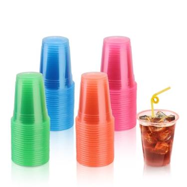 Imagem de Roucerlin 80 peças de copos de néon de plástico de 340 g para festas, copos coloridos que brilham no escuro, copo de plástico colorido brilhante para bebidas, coquetéis, casamentos, aniversários