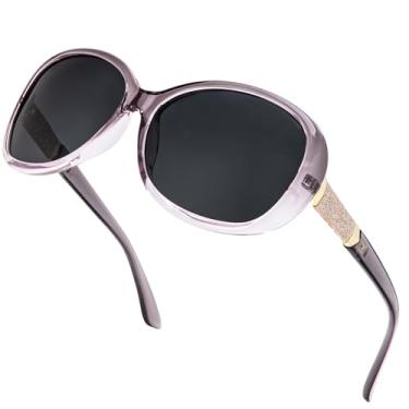 Imagem de Óculos de sol polarizados femininos Jackie O Trendy Elegante Vintage com hastes cravejadas, Roxo dégradé / cinza