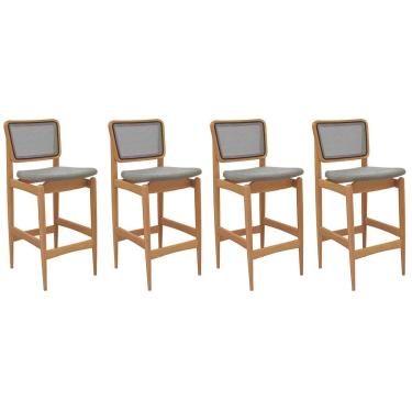 Imagem de Banqueta Sala de Jantar Liz 1BMM009CA Premium Madeira Maciça Kit 4 Un Carvalho/Linho Cinza/Tela Chumbo - Kappesberg