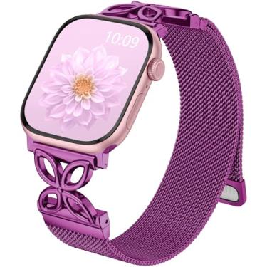 Imagem de Getino Pulseira feminina para Apple Watch SE 3, séries 11, 10, 9, 8, 7, 6, 5, 4, 40 mm, 41 mm, 42 mm, 44 mm, 45 mm, 46 mm, 49 mm, 38 mm, Ultra, pulseira magnética de aço inoxidável de metal milanês