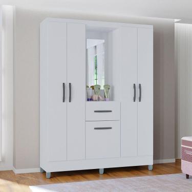 Imagem de Guarda Roupa Casal Com 5 Portas E 1 Gavetas Atlas Poquema Branco