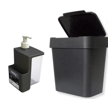 Imagem de Kit Dispenser 500Ml E Lixeira Cozinha Multiuso 2,5 Litros