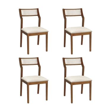 Imagem de Conjunto 4 Cadeiras De Jantar Lagum Conforto Estofada Jequitibá Terra Linho Bege