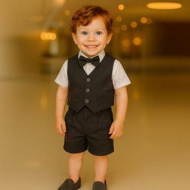 Imagem de Conjunto Terno Social Infantil Menino Bermuda Camisa Manga Curta E Col