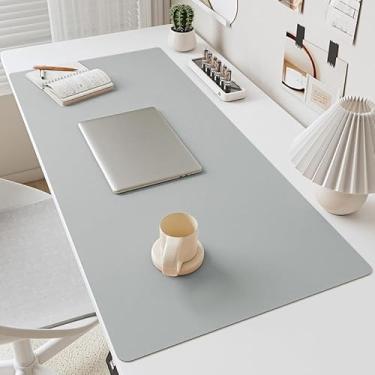 Imagem de Tapete de mesa de couro sintético antiderrapante, tapete de teclado de mesa para laptop, computador portátil, mouse pad para escritório/trabalho/casa/decoração 60 cm x 30 cm (cinza)