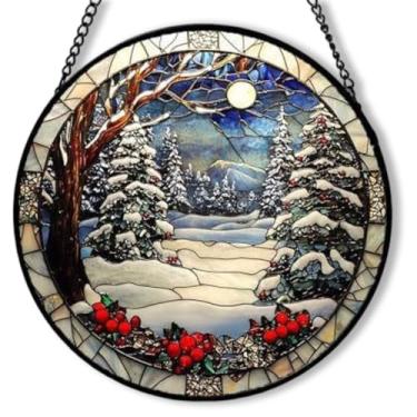 Imagem de Cena de neve de Natal, apanhador de sol, efeito vitral, acrílico, janela, carro, enfeite de Natal, decoração interna e externa, jardim, leitor ávido, apanhador de sol, livros, presentes para mulheres