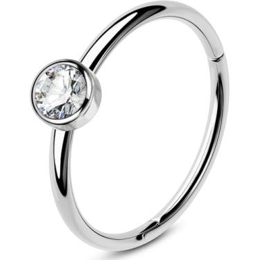 Imagem de OUFER Anéis de nariz 20G 6/7/8 mm, anel de nariz articulado de aço cirúrgico 316L para mulheres, piercing de cartilagem de zircônia cúbica transparente, cartilagem, torre, hélice, lóbulo, tragus