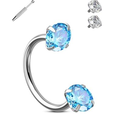 Imagem de OUFER Anéis de nariz dourados em ferradura, anéis de nariz roscados internamente de 20 g para mulheres e homens, aço cirúrgico 316L duplo brilhante zircônia cúbica transparente, piercing de orelha