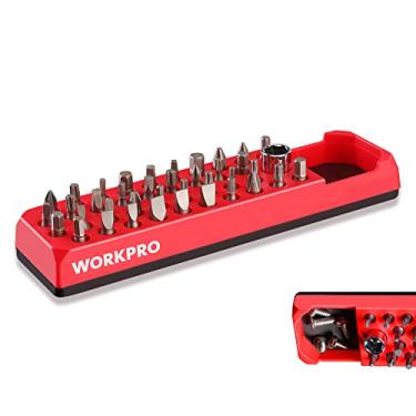 Imagem de WORKPRO Organizador magnético sextavado com 39 furos para chave de fenda sextavada suporte bandeja com base magnética forte, grade de armazenamento de acessórios, para pontas sextavadas de 1/4 polegada e adaptador de pontas, vermelho (bits não incluídos)