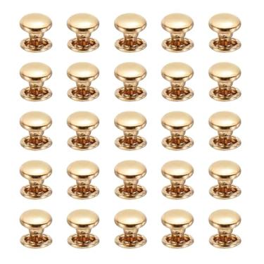 Imagem de PATIKIL Rebites de couro, 160 conjuntos de kits de rebites de tampa dupla de aço carbono acessórios de substituição para bolsas cintos roupas sapatos, ouro (6 x 8 mm)