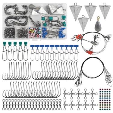 Imagem de Kit de equipamento de pesca de surfe, 157 peças de ganchos de pesagem de pirâmide líder de pesca, acessórios deslizantes de chumbada, equipamento de água salgada para equipamento de busca de peixes