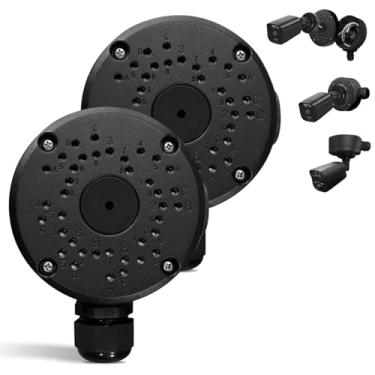 Imagem de OOSSXX Suporte universal para câmera IP para câmera de segurança externa, caixa de junção de metal alumínio à prova d'água, suporte para câmera Blink nova atualização, preto (pacote com 2)