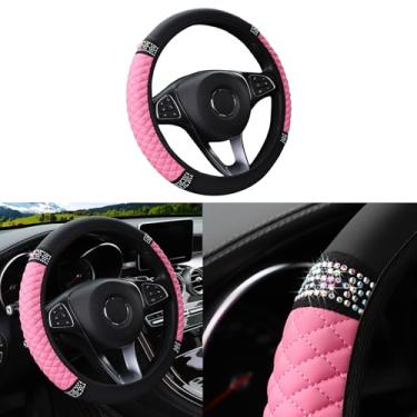 Imagem de Couslcd Capa de volante de carro brilhante, protetor de volante elástico de couro macio de strass de 38 cm, diamante de cristal brilhante para mulheres e meninas, acessórios de interior de carro para