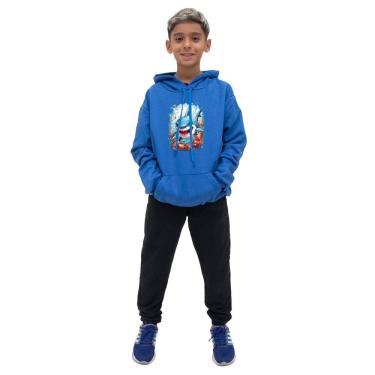 Imagem de Conjunto Infantil Menino Blusa Manga Longa Estampa de Tubarao e Calça Lisa Moletom Confortavel