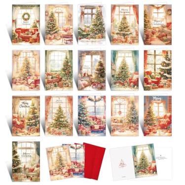 Imagem de Tlenpo Cartões de Natal, conjunto de 16 cartões de Natal com envelopes vermelhos Kraft, grande 12,8 x 18,8 cm, para amigos, família, meninos e meninas, suprimentos de Natal para férias de inverno