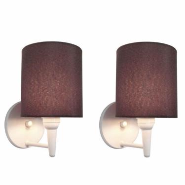 Imagem de Kit-2 Arandela Cilíndrica Md-2009 Base Branco Cúpula Em Tecido 14x15cm Café - Bivolt