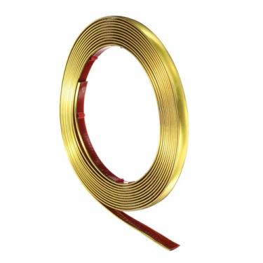 Imagem de HARFINGTON Moldura de acabamento de parede de 5 m x 1 cm, fita autoadesiva de PVC flexível para parede, teto, piso, armário, azulejo, borda, bordas, espelho, espelho dourado