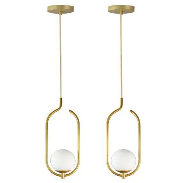Imagem de Kit 2 Pendentes Lustres On Clip Dourado Globo De Vidro Branco
