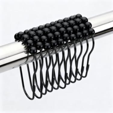 Imagem de 12 ganchos pretos para cortina de chuveiro, ganchos decorativos de aço inoxidável à prova de ferrugem para varões de chuveiro de banheiro, gancho de cortina de chuveiro de metal liso, níquel polido