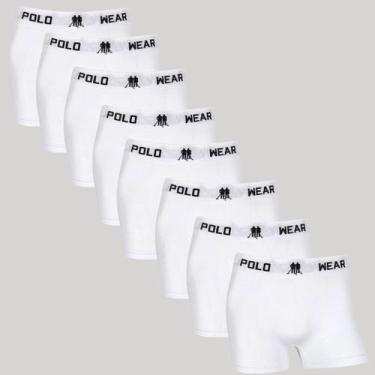 Imagem de Kit 8 Cueca Box Masculino Polo Wear Original Microfibra Basica, Branco