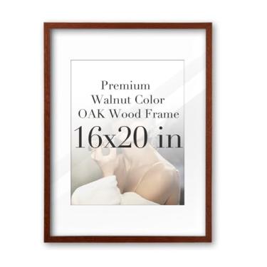 Imagem de iHery Moldura padrão de 40,6 x 50,8 cm, cor de nogueira, madeira de carvalho verdadeiramente natural, com 2 tapetes (28 x 38 x 50 cm), fundo espesso de vidro acrílico, molduras minimalistas, borda