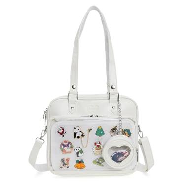 Imagem de ZAROXOXS Ita Bag Bolsas transversais Kawaii, bolsa de ombro, mochila quadrada com inserção de pinos de anime, Branco, 11.8 x 3.1 x 9 inches, Bolsa ita