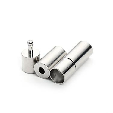 Imagem de Linsoir Beads — Fivela de metal com fecho de baioneta cilíndrica forte para conectores de acabamento de 2 mm de couro redondo com fivela de acabamento banhado a ouro pacote com 20, Rhodium, 4MM, 20