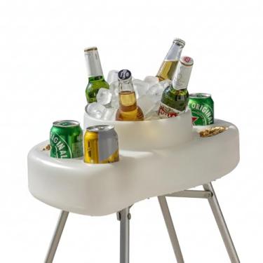 Imagem de Cooler de Piscina Térmico com Porta-Copos e Suporte – Mesa Para Bebidas e Petiscos, 4 Porta-Copos, Compartimento para Balde de Gelo, Pés Removíveis em Alumínio, Plástico com Proteção UV