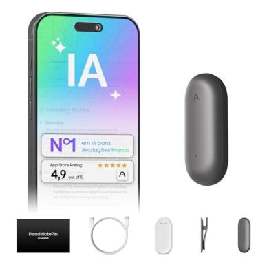 Imagem de Gravador de voz com IA, com Plaud NotePin, controle de aplicativo, anotador com IA, transcrição e resumo com IA, 112 idiomas, 64 GB, gravador de áudio para aulas, reuniões, cinza cósmico
